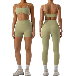 Ensemble de vêtements de yoga actif 2 pièces pour femmes, logo sur le devant, couleurs personnalisées de haute qualité, séchage rapide, respirant, leggings de fitness pour la salle de sport - Product Image 2