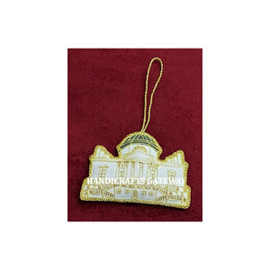 Ornement de Noël en forme de Taj Mahal doré, broderie Zardozi traditionnelle indienne, cadeau pour la maison, décoration d'arbre, vente en gros - Product Image 1