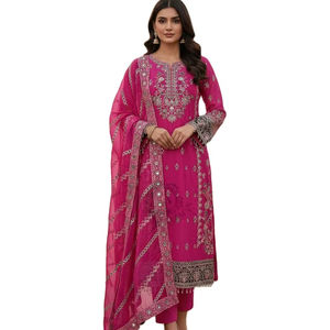 Nuevo Stock de Tela de Organza de Seda Suave y Pesada, Hermosos Colores, Bordado con Espejos Reales, Corte Recto, Diseño de Salwar Kameez de SIE - Product Image 1