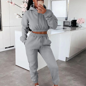 Ensemble sweat à capuche zippé en polaire antibactérienne pour femme et joggeurs 100% tenue d'entraînement deux pièces en polyester - Product Image 2
