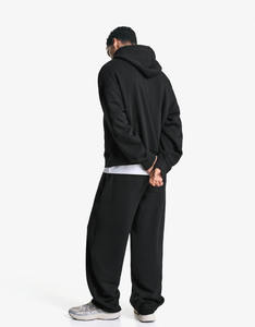 Conjunto de chándal de calle unisex de gran tamaño personalizado con sudadera con cremallera de algodón pesado y diseño bordado en blanco - Product Image 2