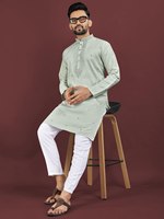 Fête/fête/casual jours porter Viscose soie tissu lourd broderie travail genou longueur fantaisie Kurta pour hommes ou garçons porter à vendre