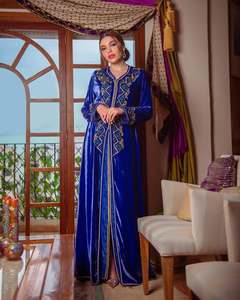 Handmade Royal Blue <b>Velvet</b> Moroccan Caftan Traditional Muslim Clothing and Accessories - Product Image 1