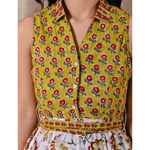 Vestido sin mangas con estampado de bloques verde y blanco, cuello elegante, tallas XS-XL, ropa casual ODM para discoteca, transpirable y natural. - Product Image 2