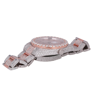 นาฬิกาสแตนเลสสำหรับผู้ชายแฟชั่นหน้าปัดทรงกลมประดับเพชรสีโรสโกลด์และเงินออกแบบได้ตามต้องการ - Product Image 3