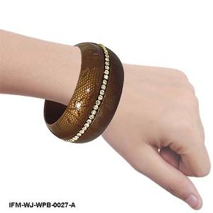 Hand-Painted Wood Resin <b>Bangle</b> with Gold Lace Print and <b>Crystal</b> Inlay Bohemian Statement Chunky Cuff <b>Bracelet</b> for Women - Product Image 2