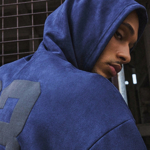 Sweat-shirts en coton écologiques pour hommes, mode durable, impression personnalisée de marque, prix d'usine, couleur bleue, unisexe à capuche - Product Image 5