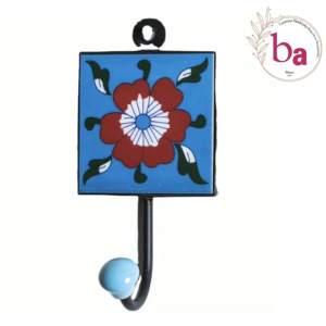 Bravo Rustic Blue Ceramic Tile Wall Coat <b>Hook</b> Pottery Design Stylish <b>Hooks</b> & <b>Rails</b> Product - Product Image 1