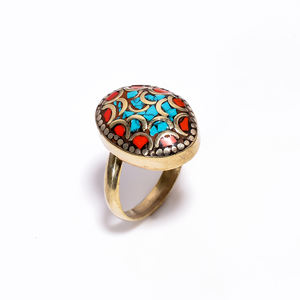 Anillo de piedras preciosas de lapislázuli de Coral turquesa Natural, hecha a mano tibetana Sortija de plata, joyería de boda - Product Image 4