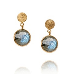 Pendientes de plata de ley 925 con forma redonda, Gema labradorita, novedad - Product Image 1