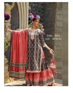 Kurti-Sharara y Dupatta con Zari Work, ropa de encaje para bodas y otras ocasiones - Product Image 1