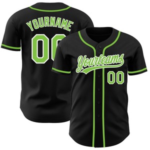 Maillot de baseball authentique noir néon vert-blanc personnalisé - Product Image 1