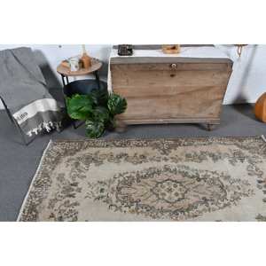 Tapis Turc Vintage Beige Marron 3.9x6.8ft Laine Tissage Plat avec Motif Patchwork pour Décorations de Salon - Product Image 2