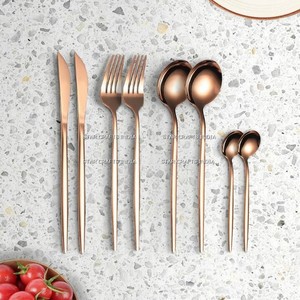 Couverts de luxe en acier inoxydable avec logo personnalisé, miroir, ensemble de couverts pour mariage d'hôtel, couverts or martelé avec étoile et diamant - Product Image 2