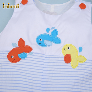 Personalizable BC1046 bebé niño Shortall hecho a mano colorido pez apliques bordado lujo Spandex/algodón invierno nueva colección OEM - Product Image 6