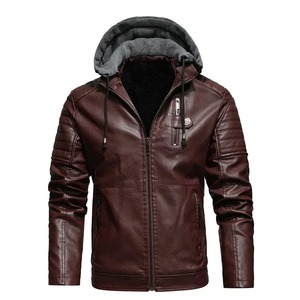 Automne polaire doublure en cuir Pu manteaux capuche hiver homme vêtements décontracté moto vestes mode cuir veste hommes - Product Image 5