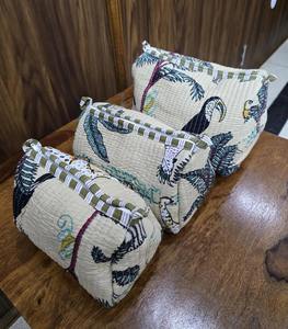 Set 3 Vintage Off-White Quilted Eco-Friendly Cotton for <b>Bags</b> Zipper Closure <b>Large</b> Water Resistant Makeup Case-Free Shipping - Product Image 1