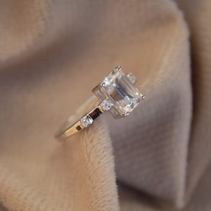 Handmade 925 Sterling Silver Emerald Cut Moissanite Women's Ring White Prong Set Statement <b>Gift</b> for Bride - Product Image 3