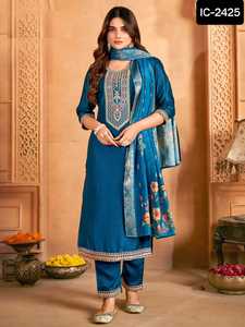 Salwar Kameez femmes indien pakistanais Salwar Kameez ensemble avec séquence lourde et broderie travail bordure Dupatta ensemble pour femmes - Product Image 3