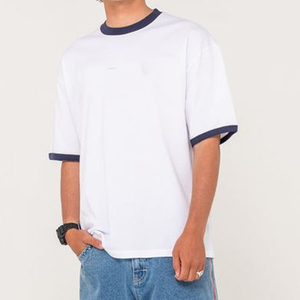 Camisetas Ringer para hombre, Camiseta de algodón de viscosa de bambú de gran tamaño, camisetas de manga corta de cuello redondo básicas sólidas informales holgadas - Product Image 1