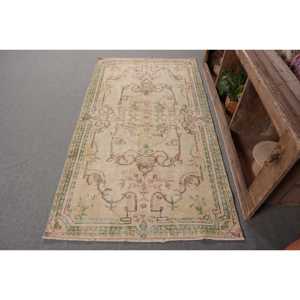 Alfombra turca Vintage Beige verde 3,6X6,5 pies lana hecha a mano área grande diseño de retazos Rectangular pasillo látex para decoración de habitación - Product Image 1