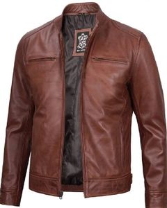 Dodge Blouson en cuir Cognac Cafe Racer pour homme - Product Image 1