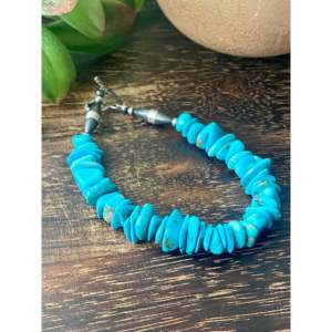 Kingman Turquoise & Sterling Silver Beaded <b>Bracelet</b> Navajo Ethnic Style with Pearl Designed for Kings - Product Image 3