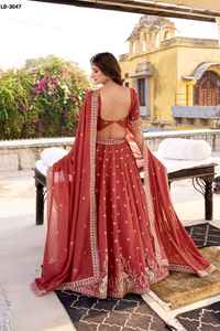 Indian Ethnic Wear <b>Chocolate</b> Crush Material with Sequins and Thread Embroidery Work Lehenga Choli with Dupatta Set for Wedding - Product Image 4