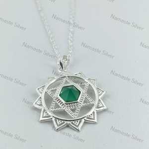 Colgante de Plata de Ley 925 con Chakra del Corazón, Joyería Hecha a Mano con Piedra Preciosa de Aventurina Natural para Meditación, Amuletos de Cristal Anahata - Product Image 6