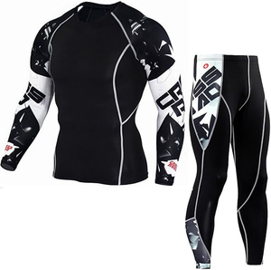 ชุดออกกำลังกายแบบแห้งเร็ว ยืดหยุ่น 2 ชิ้น สำหรับผู้ชาย กางเกงรัดกล้ามเนื้อ เสื้อรัดกล้ามเนื้อ ไซส์ผู้ใหญ่ เอวยางยืด - Product Image 5