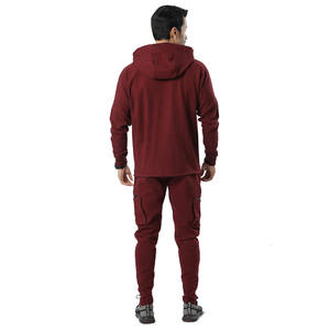 Sweat à capuche zippé bordeaux de qualité supérieure pour homme avec manches raglan logo brodé pantalon de jogging ensemble de survêtement d'hiver de grande taille - Product Image 5