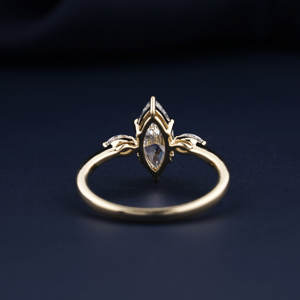 1.00Ct Marquise Cut Lab Grown Solitaire Anillo de compromiso 14kt Anillo de trilogía de boda de oro sólido para su diamante libre de conflictos - Product Image 3