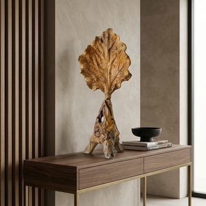 Godong Stand Handcrafted <b>Wooden</b> Leaf Sculpture <b>Rustic</b> Botanical Tabletop Decorative Artwork Stand Home Decor Display Accent - Product Image 3