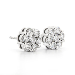 Boucles d'oreilles clous en or blanc 14 carats avec diamants de laboratoire certifiés AGI 2,00 ct - Product Image 1