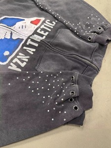 Sweat-shirt ample décontracté personnalisé avec strass, broderie, coupe ample, 100% coton tricoté, pull à capuche zippé délavé au soleil pour homme - Product Image 5