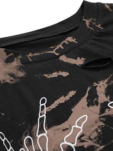 Camiseta Corta Holgada para Mujer, con Estampado de Sol y Luna, Estilo Desgastado, con Capucha Bordada, Transpirable, Forrada, para Invierno - Product Image 5