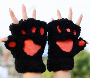 Lovely Warm Goose Feather Eco-Friendly Touchscreen Half <b>Finger</b> <b>Gloves</b> Fashionable Cute Plush Cat Paw Claw Fingerless Women Girls - Product Image 6