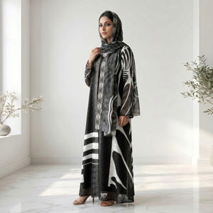 Luxury Chicago Butti <b>Chiffon</b> Open Front Plus Size Abaya Suit Matching Dupatta <b>Scarf</b> Modest Islamic Maxi Dress - Product Image 1