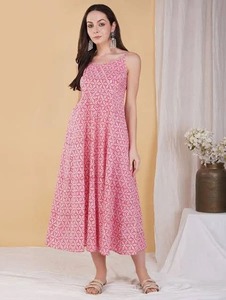 Indian Hand <b>Block</b> Cotton Dress for Women Floral <b>Printed</b> Summer Party Wear Boho Style Eco-Friendly for Bride Gift on Sale! - Product Image 3