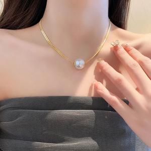 Premium Quality Women's 18K <b>Gold</b> Plated Waterproof Freshwater <b>Pearl</b> <b>Necklace</b> Fashionable Titanium Stainless Steel Rope Chain - Product Image 5