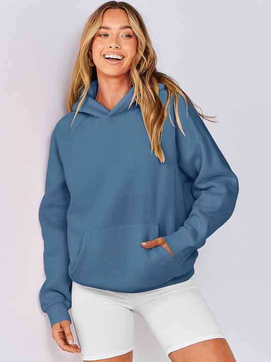 Drop-Shoulder Women's Casual Long Sleeve Fleece Hoodie Breathable Oversized Pullover Hoodies for Woman