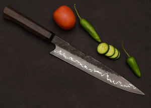 Cuchillo Bowie OEM personalizable de alta calidad al por mayor con hoja de mosaico de Damasco mamut hielo y dientes blancos mango de madera para caza - Product Image 5