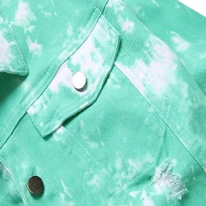 Nouvelle veste en jean vert 100% coton pour hommes et manteau en jean slim avec design déchiré délavé à l'acide-Style tendance - Product Image 4