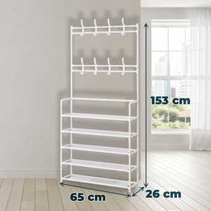 Porte-manteau sur pied 3-en-1 avec rangement pour chaussures, style arbre de hall, pour salon et entrée - Product Image 2