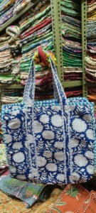 Indien matelassé à la main coton sac fourre-tout femmes grand Floral ethnique bloc imprimé épaule sac à provisions fermeture éclair Style de mode - Product Image 3