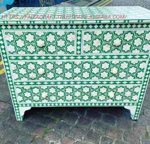 Table de chevet et commode avec incrustations de os, motif floral, style ange, meubles faits à la main écologiques et personnalisés pour le salon - Product Image 2