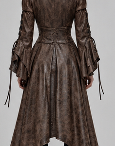 Manteau trench en cuir avec fermeture à lacets sur les manches, long, style automne pour femmes - Product Image 5