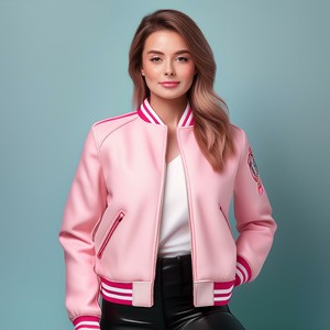 Nouvelle arrivée de veste universitaire en toile personnalisée Bomber Letterman Baseball University Chicago rose couleur avant Logo respirant - Product Image 3