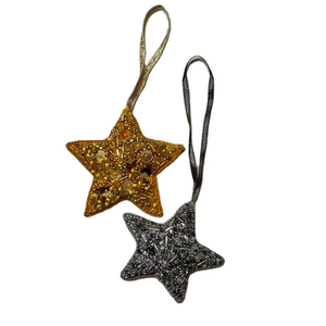 Beautiful star design gold and <b>silver</b> coloured seed beaded embroidery keychain and keyring and bag accessories from India - Product Image 1