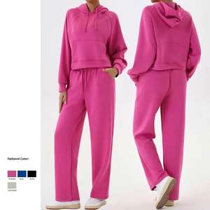 Conjunto Deportivo de Invierno Grueso con Logotipo Personalizado, Chándal Deportivo Liso de Alta Calidad, Pantalones Deportivos y Sudadera con Capucha para Mujer - Product Image 1